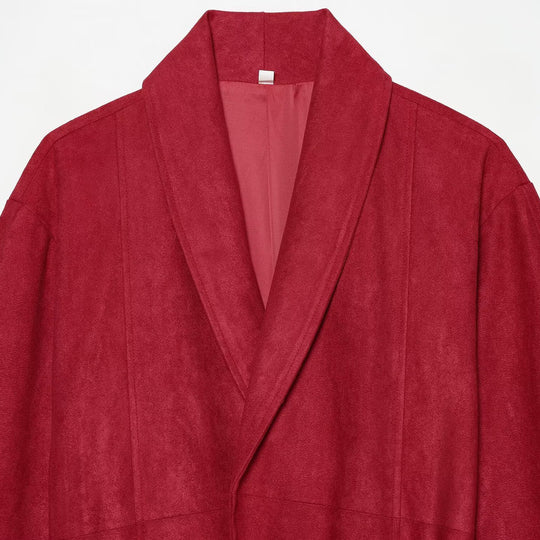 Damen Cropped Jacke im Kimono-Stil aus Veloursoptik mit Schalkragen und Bindegürtel Nord Taschen
