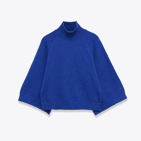 Damen Oversize Strickponcho mit Rollkragen und Raglanärmeln Nord Taschen