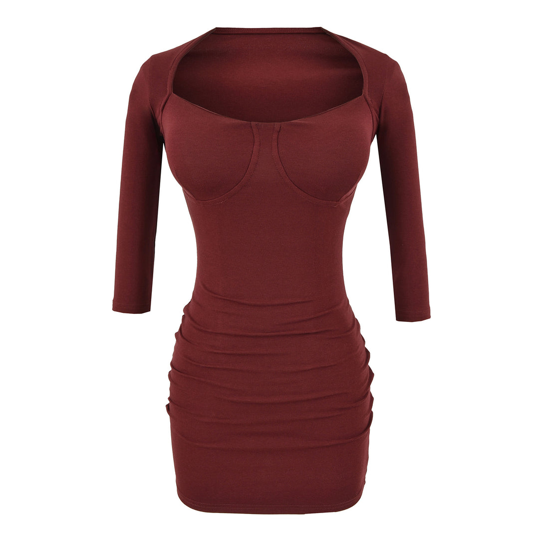 Damen Figurbetontes Midikleid mit eingenähten Cups, weitem Quadrat-Ausschnitt und Raffung Nord Taschen