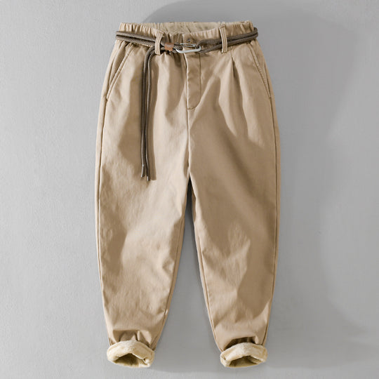 Damen Gefütterte Baumwoll-Chinohose mit elastischem Bund, Karotten-Schnitt und Deko-Gürtel Nord Taschen