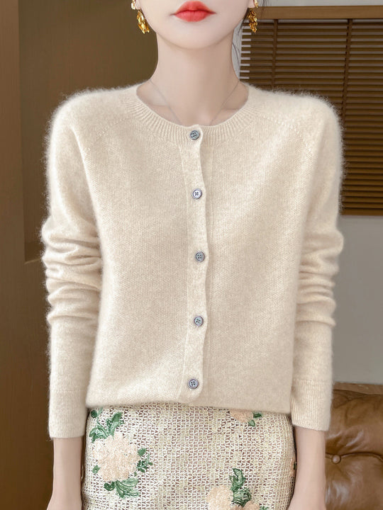Damen Kuscheliger Kurzcardigan aus Mohair‑Mix mit feiner Schurwollstruktur und Perlmuttknopfleiste Nord Taschen