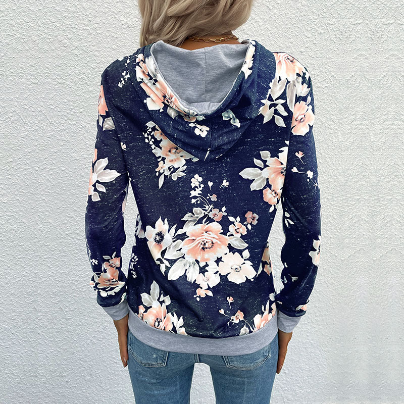 Damen Lässiger Kapuzenpullover mit floralem Muster Nord Taschen