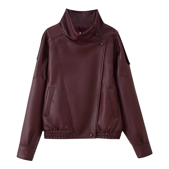Damen Oversize Kunstlederjacke mit Hemdkragen und elastischem Saum Nord Taschen