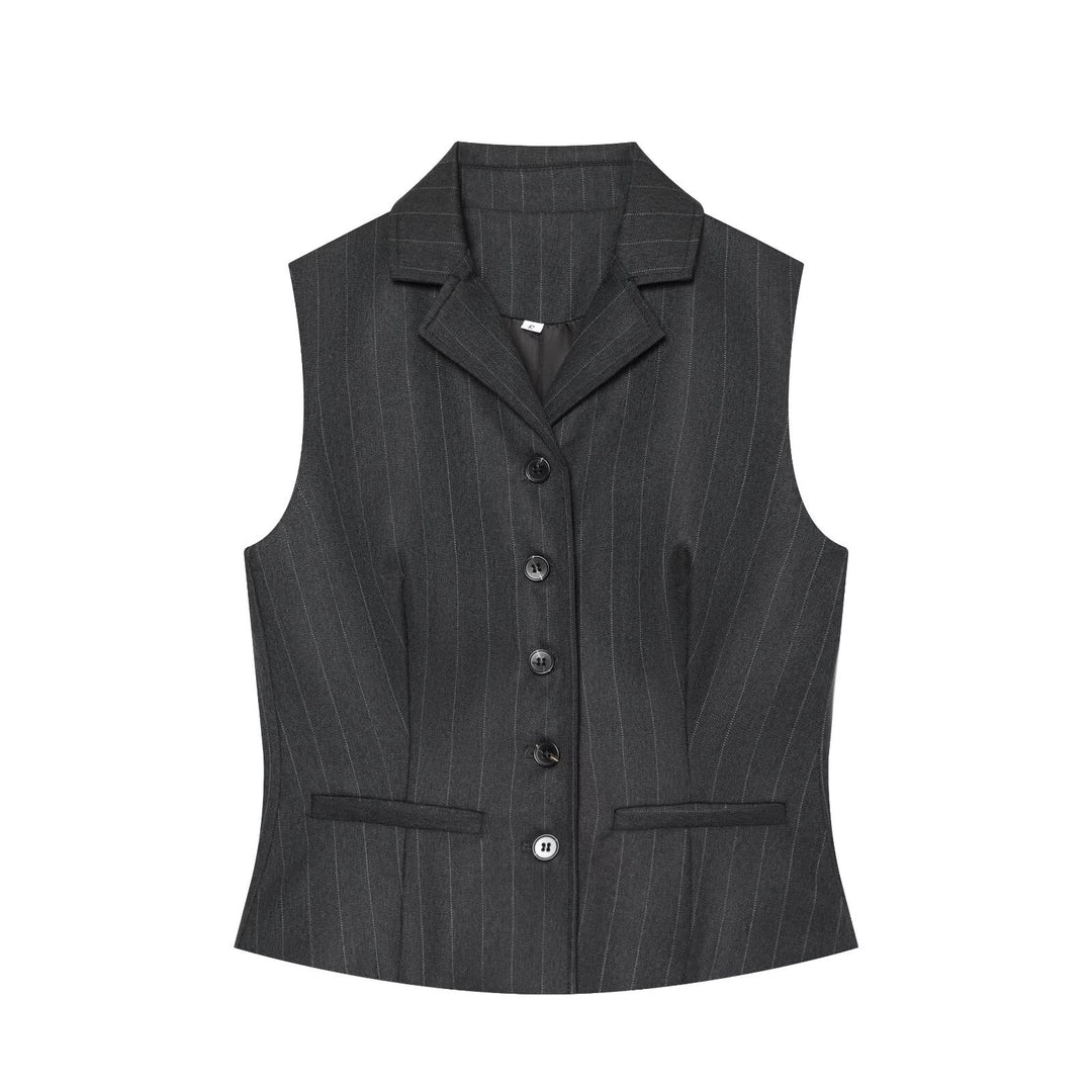 Damen Hochtaillierte Bundfaltenhose mit Nadelstreifen und Zierpatte Nord Taschen