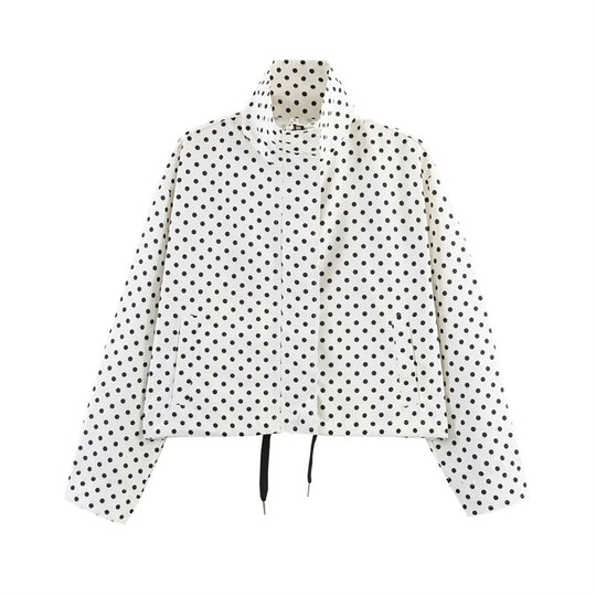 Damen Gekürzte Punkte-Utility-Jacke mit Stehkragen und Tunnelzug Nord Taschen