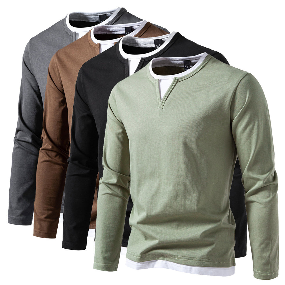 Herren Langarmshirt mit Lagen-Look und markantem Schlitzkragen Nord Taschen
