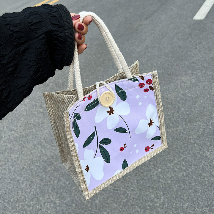 Damen komfortable Jute-Tragetasche mit floralem Design Nord Taschen