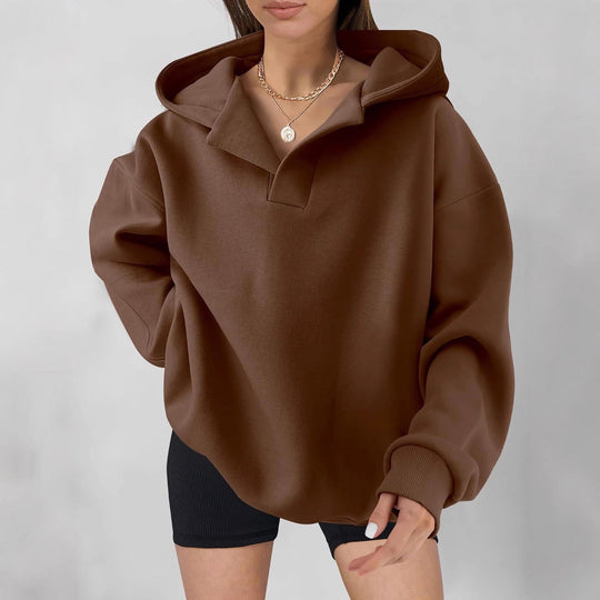 Damen Oversized Kapuzensweatshirt mit lässigem Stehkragen und langen Ärmeln Nord Taschen