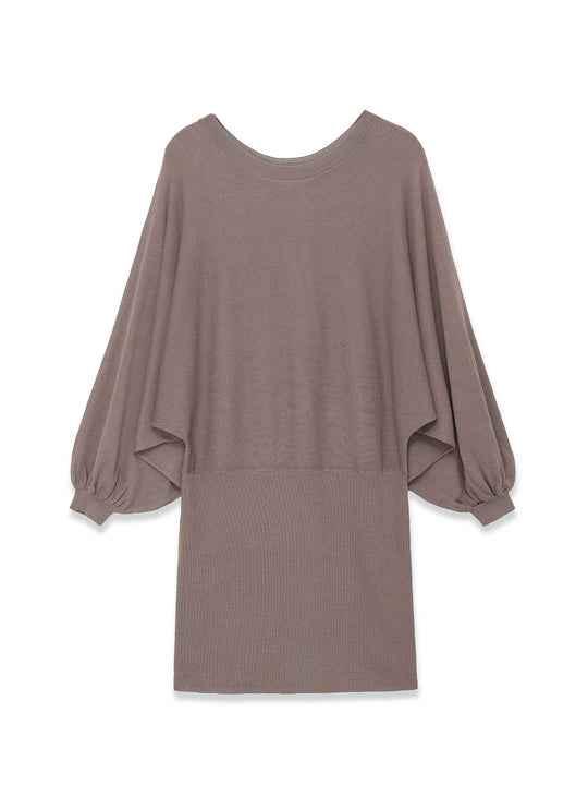 Damen Strickkleid mit überschnittenem Fledermaus-Poncho und Ballonärmeln Nord Taschen