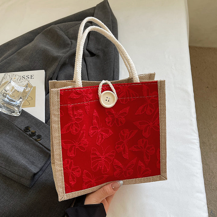 Damen Jute-Tasche mit floralem Stickdesign und robusten Griffen Nord Taschen