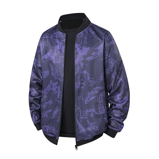 Herren Bomberjacke mit Allover‑Federprint, Satinoptik und geripptem Kragen Nord Taschen