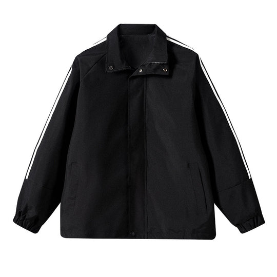 Herren Leichte Retro-Track-Übergangsjacke mit Stehkragen und Ärmelstreifen Nord Taschen