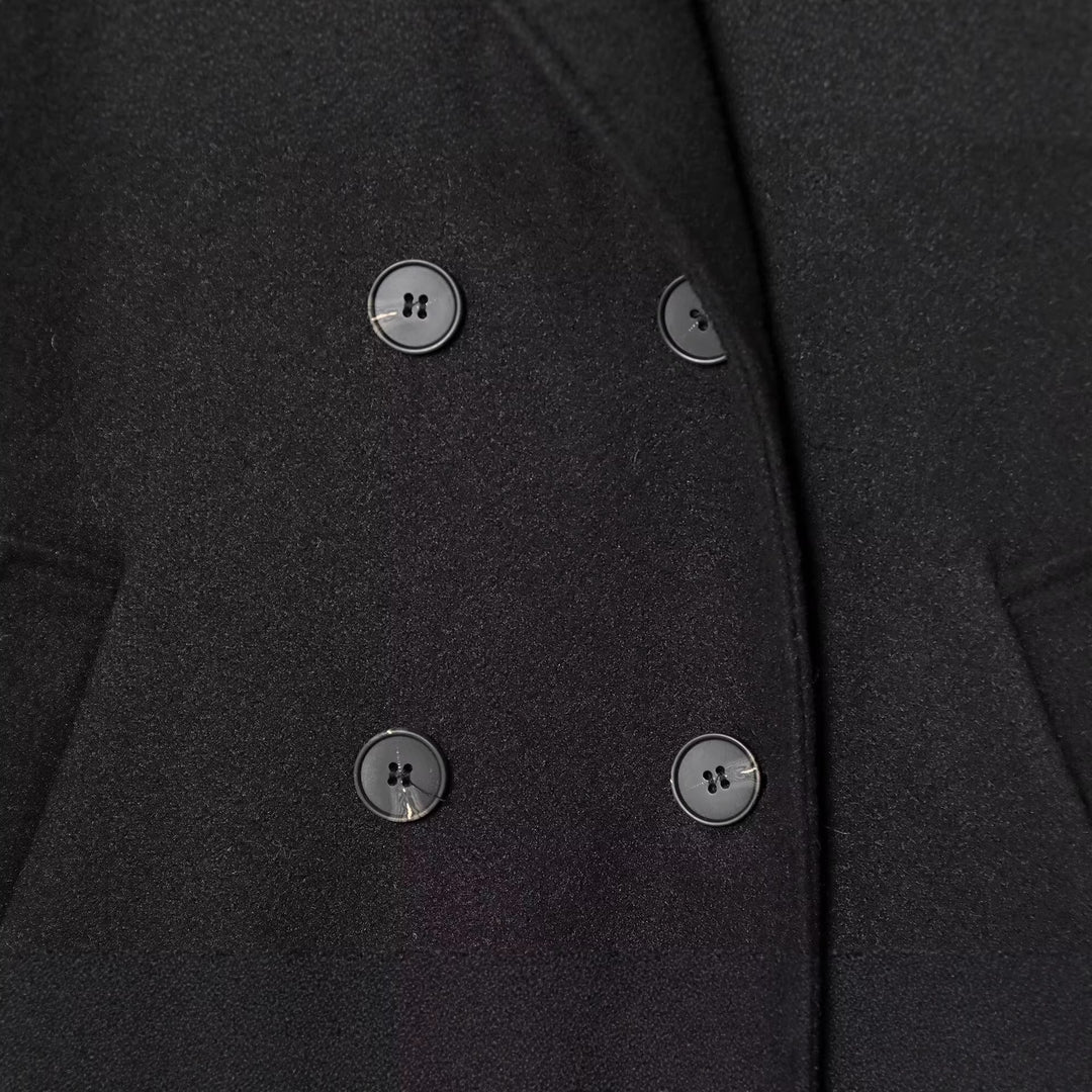 Damen Langer Doppelreihiger Mantel mit schmaler Taillierung und Schalkragen Nord Taschen