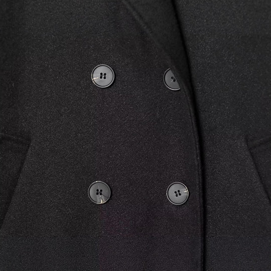 Damen Langer Doppelreihiger Mantel mit schmaler Taillierung und Schalkragen Nord Taschen