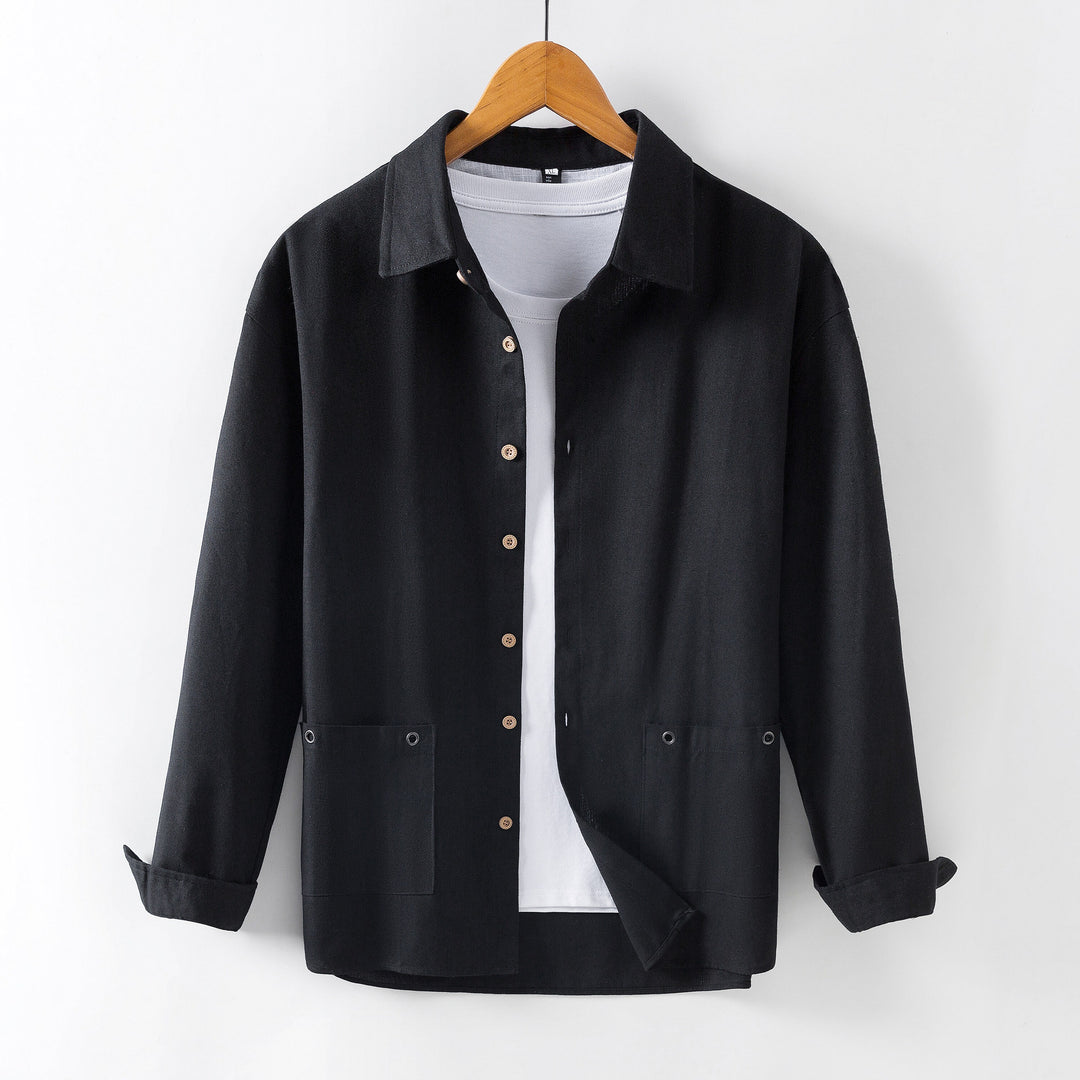 Herren Leichtes Overshirt‑Hemdjacke aus Leinenmix mit aufgesetzten Taschen Nord Taschen