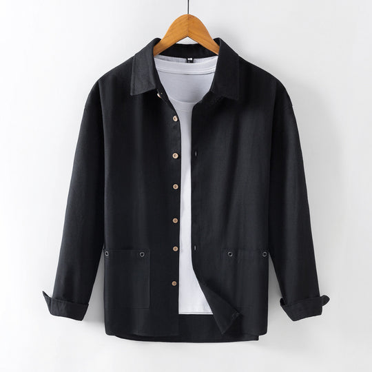 Herren Leichtes Overshirt‑Hemdjacke aus Leinenmix mit aufgesetzten Taschen Nord Taschen