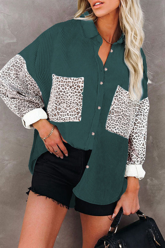 Damen Oversize-Hemdbluse mit Strukturstoff und Leo-Print Einsätzen Nord Taschen