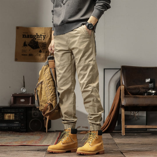 Herren Tapered Cargohose im Joggerstil mit Knie-Teilungsnähten, Tunnelzug & elastischen Bündchen Nord Taschen