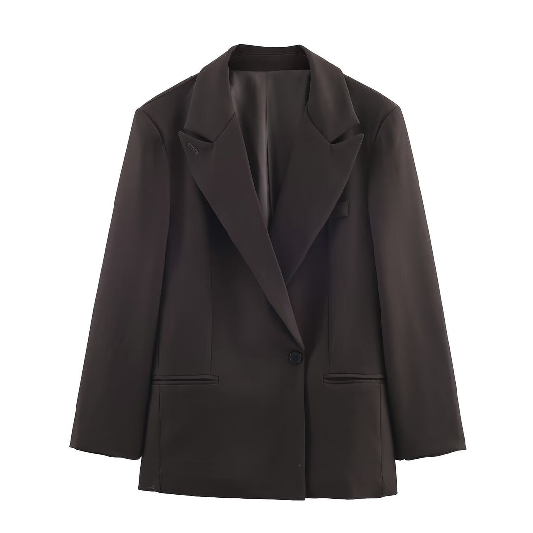 Damen Taillierter Longline-Blazer mit fallendem Revers und Ein-Knopf-Verschluss Nord Taschen