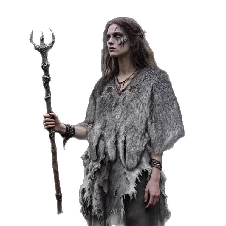 Damen Wikinger‑inspiriertes Faux‑Fur‑Cape mit rustikaler Fransenoptik und Schulterüberwurf Nord Taschen