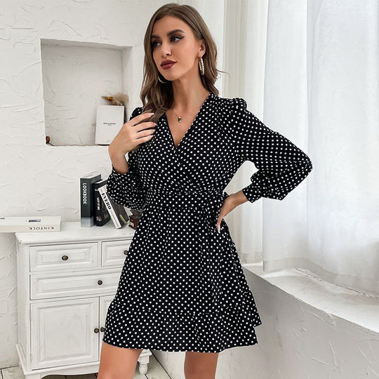 Damen Wickelkleid mit V‑Ausschnitt, Puffärmeln und Volant‑Saum Nord Taschen