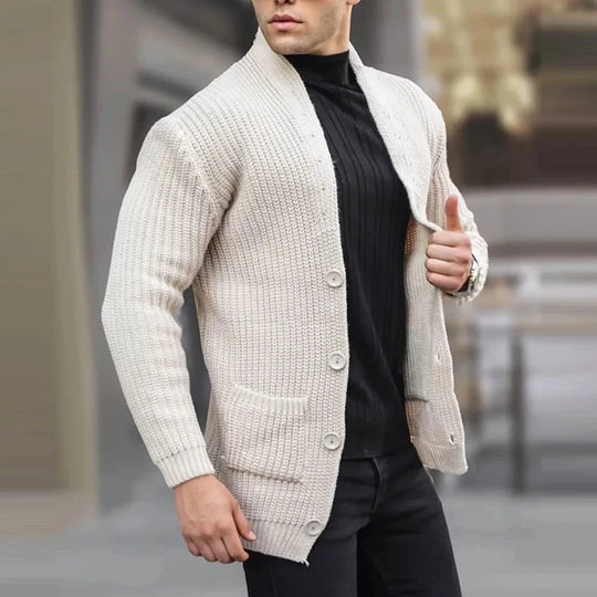 Herren Grobstrick-Cardigan mit Schalkragen und aufgesetzten Taschen Nord Taschen
