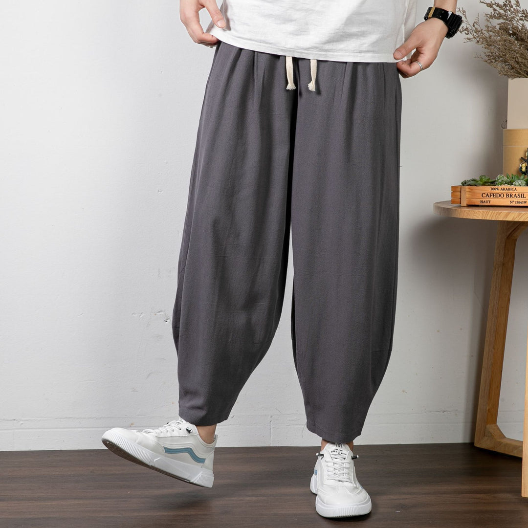 Herren Lässige Cropped Haremshose aus Baumwollmix mit Tunnelzug und gerippten Knöchelbündchen Nord Taschen
