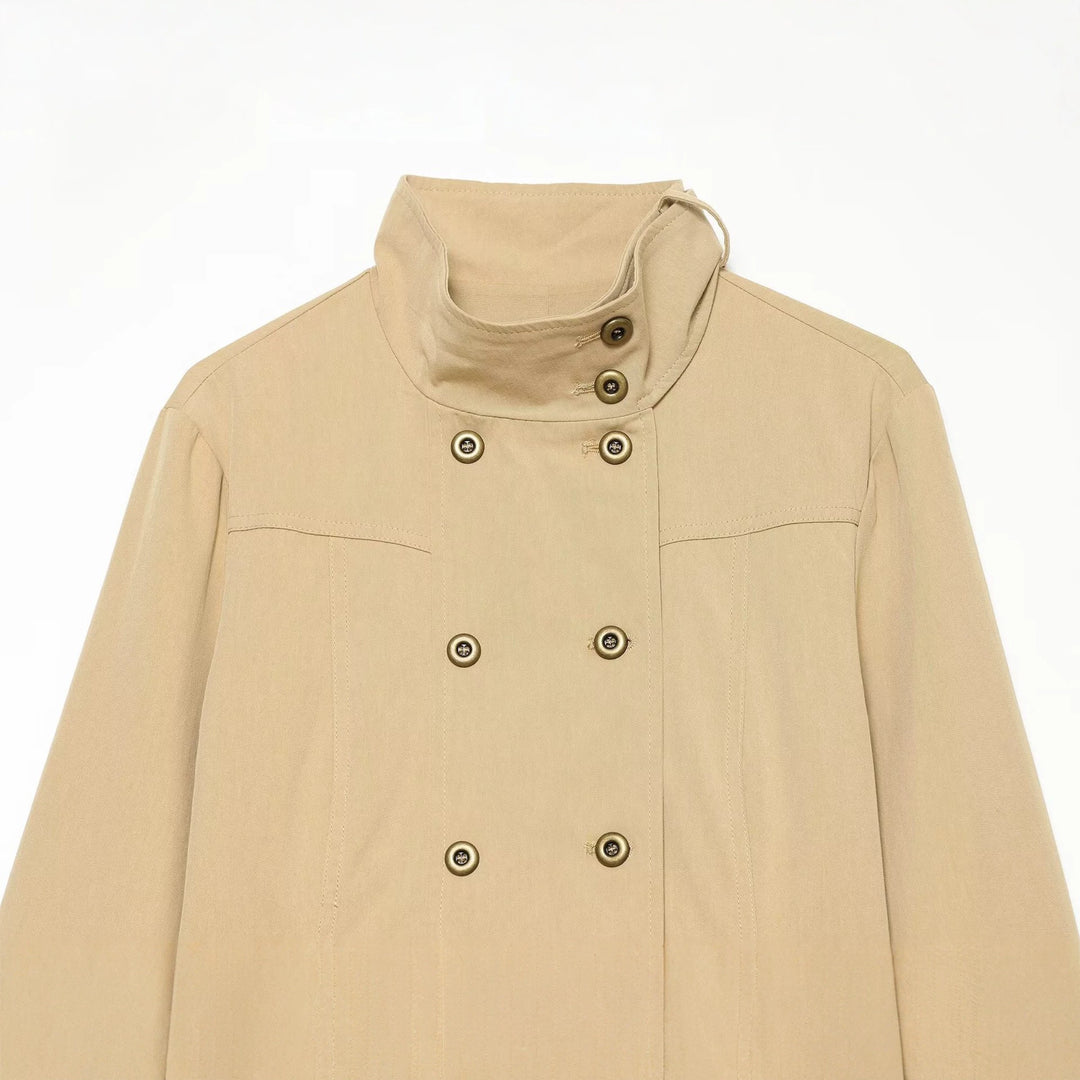 Damen Kurzgeschnittene doppeltreihige Utility-Jacke mit hohem Stehkragen Nord Taschen