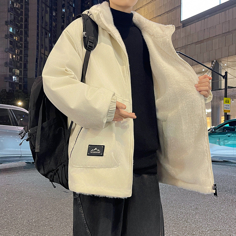 Herren Oversize Kapuzenjacke mit Teddyfutter, Zwei-Wege-Reißverschluss und Utility-Taschen Nord Taschen