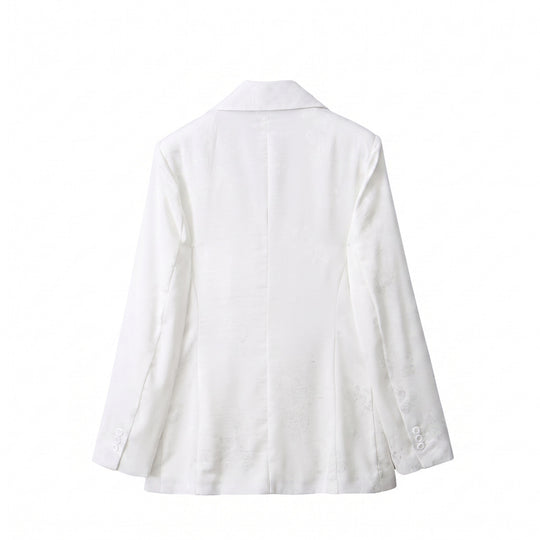 Damen Doppelreihiger Blazer mit floralem Jacquard und Schalkragen Nord Taschen