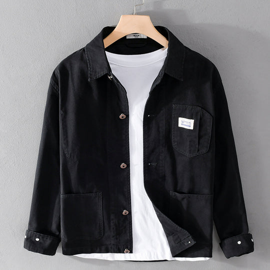 Herren Leichte Baumwoll-Chorejacke im Worker‑Stil mit Kentkragen und aufgesetzten Taschen Nord Taschen