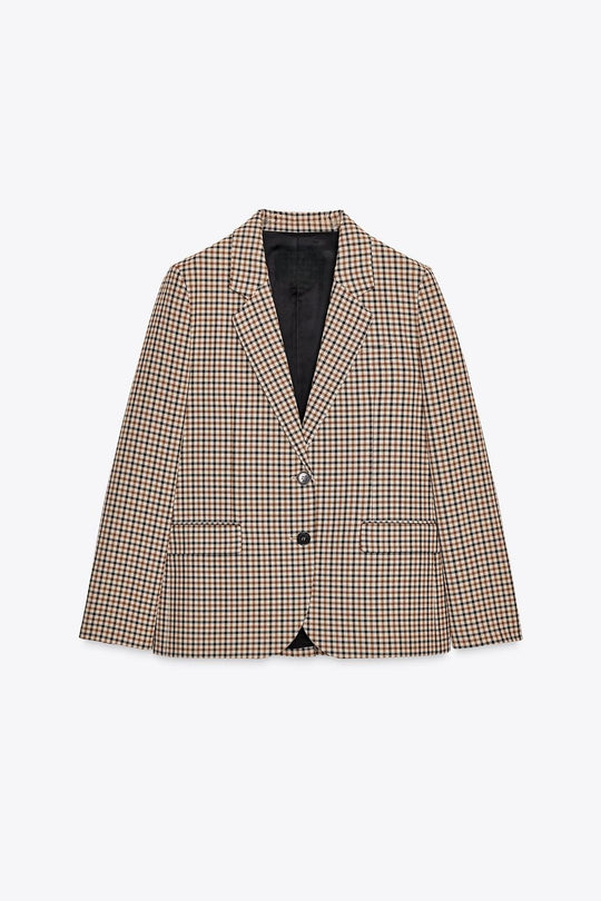 Damen Karo-Sakko im modernen Tailoring mit Reverskragen, zwei-Knopf-Verschluss und gefütterten Pattentaschen Nord Taschen