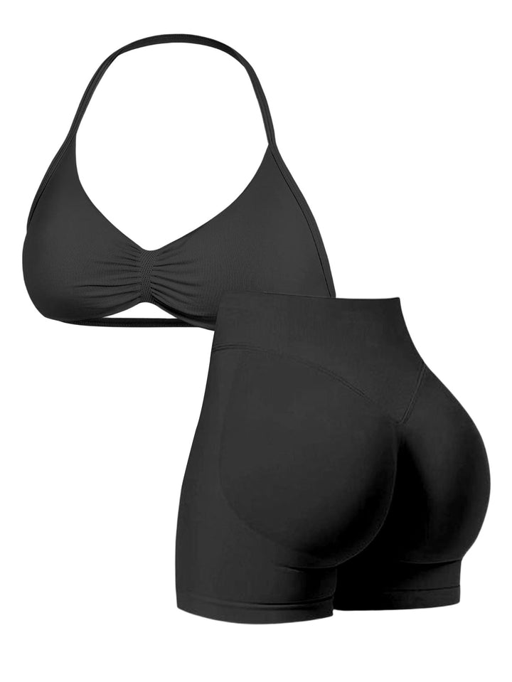 Damen Sport-Bikini-Oberteil mit hoch geschnittenen Shorts und nahtlosem Design