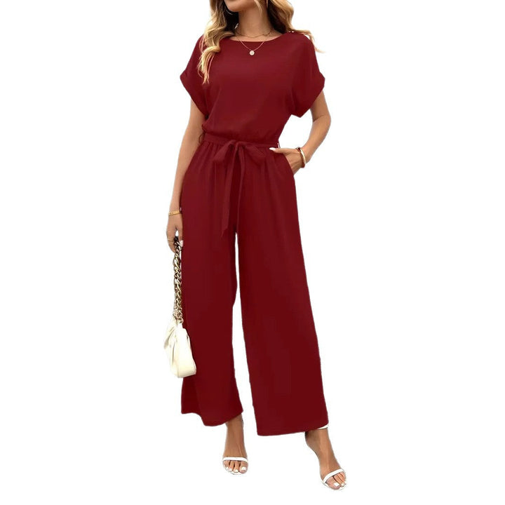 Damen Eleganter Jumpsuit mit weitem Bein und Taillenknoten Nord Taschen