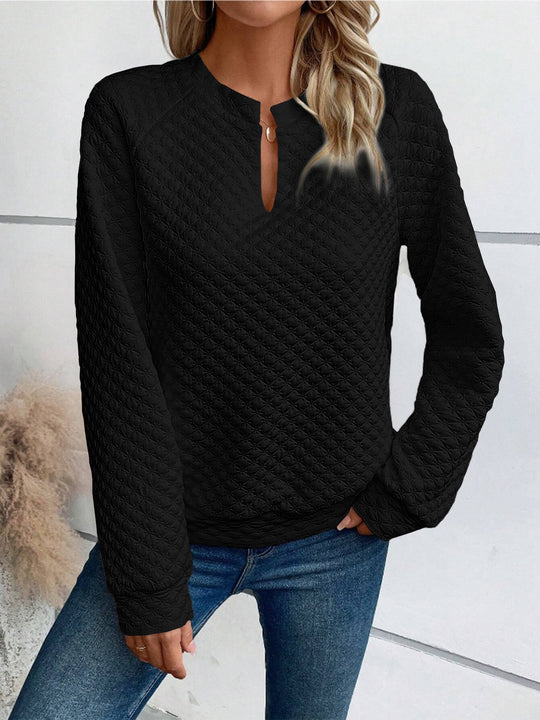 Damen Gesteppter Kuschel-Pullover mit Schlitzkragen Nord Taschen