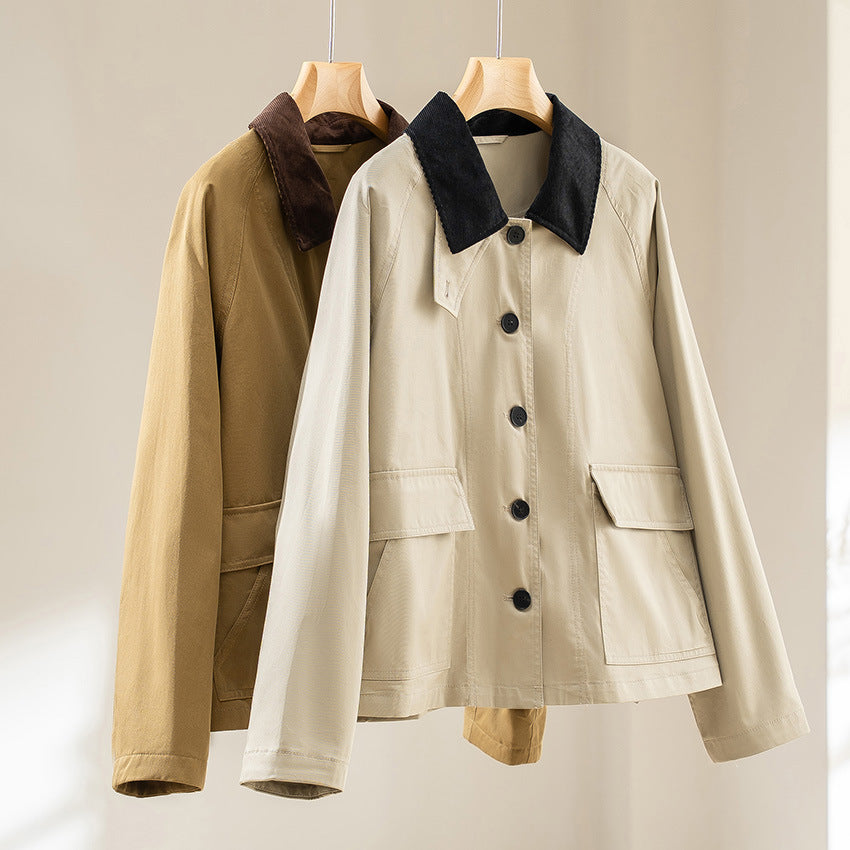 Damen Kurzjacke mit Cordkragen und aufgesetzten Taschen Nord Taschen