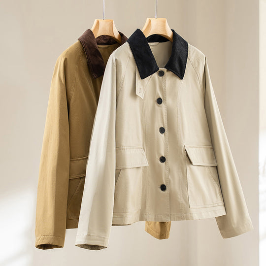 Damen Kurzjacke mit Cordkragen und aufgesetzten Taschen Nord Taschen