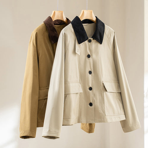 Damen Kurzjacke mit Cordkragen und aufgesetzten Taschen Nord Taschen