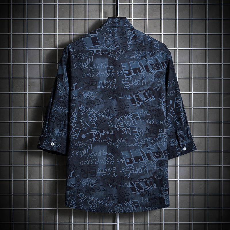 Herren Locker geschnittenes Kurzarm-Overshirt mit allover Grafikprint und Hemdkragen Nord Taschen