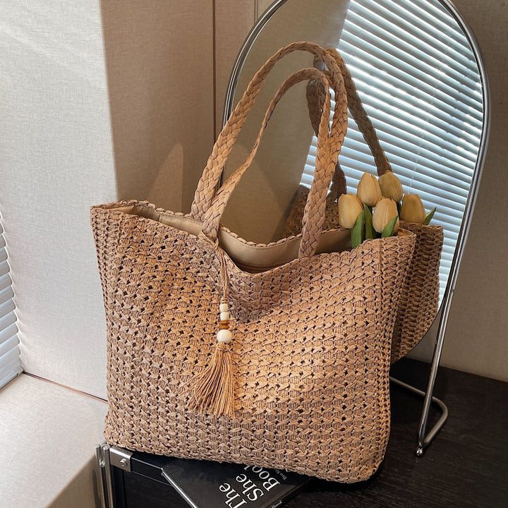 Damen geflochtene Shopper Tasche aus natürlichem Material Nord Taschen