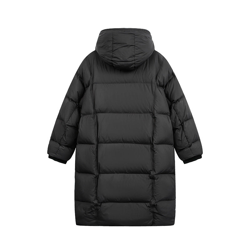 Damen Langer Steppmantel mit Kapuze, Oversize Thermoisolierung Nord Taschen