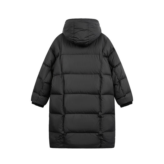 Damen Langer Steppmantel mit Kapuze, Oversize Thermoisolierung Nord Taschen