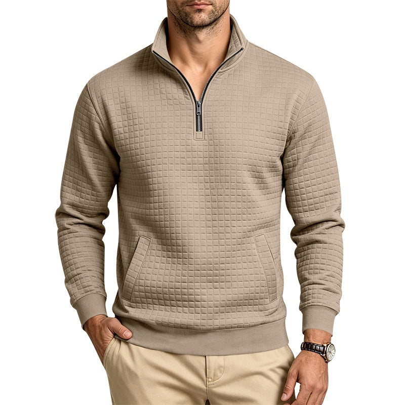 Herren Stehkragen-Sweatshirt mit Halbzip und gesteppter Waffelstruktur Nord Taschen