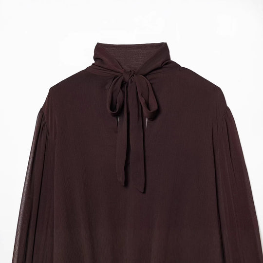 Damen Kurzgeschnittene Wickelbluse mit Stehkragen und voluminösen Ballonärmeln Nord Taschen