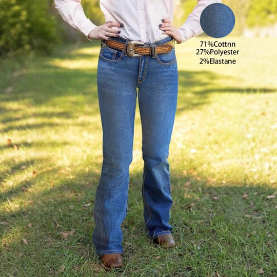 Damen Bootcut-Jeans mit leicht ausgestelltem Bein und figurformendem Stretch Nord Taschen