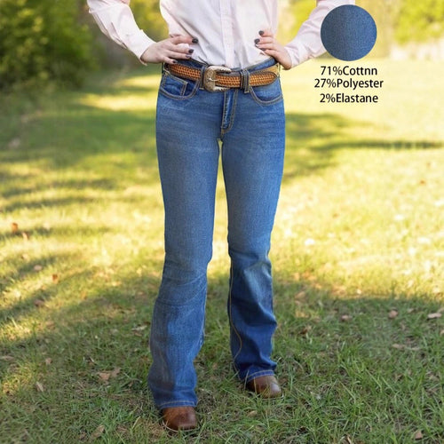 Damen Bootcut-Jeans mit leicht ausgestelltem Bein und figurformendem Stretch Nord Taschen