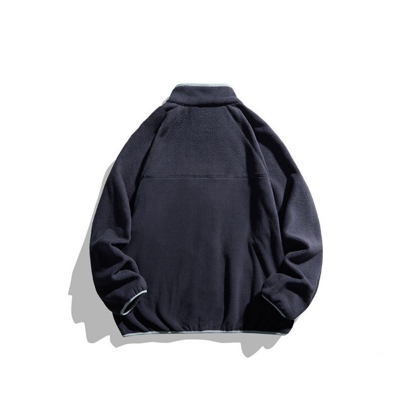Unisex Fleecejacke mit durchgehendem Reißverschluss im Oversize-Boxy-Schnitt, Stehkragen und Kontrastpaspel Nord Taschen