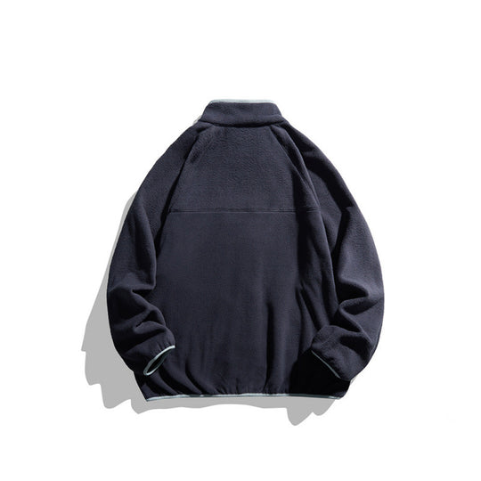 Unisex Fleecejacke mit durchgehendem Reißverschluss im Oversize-Boxy-Schnitt, Stehkragen und Kontrastpaspel Nord Taschen