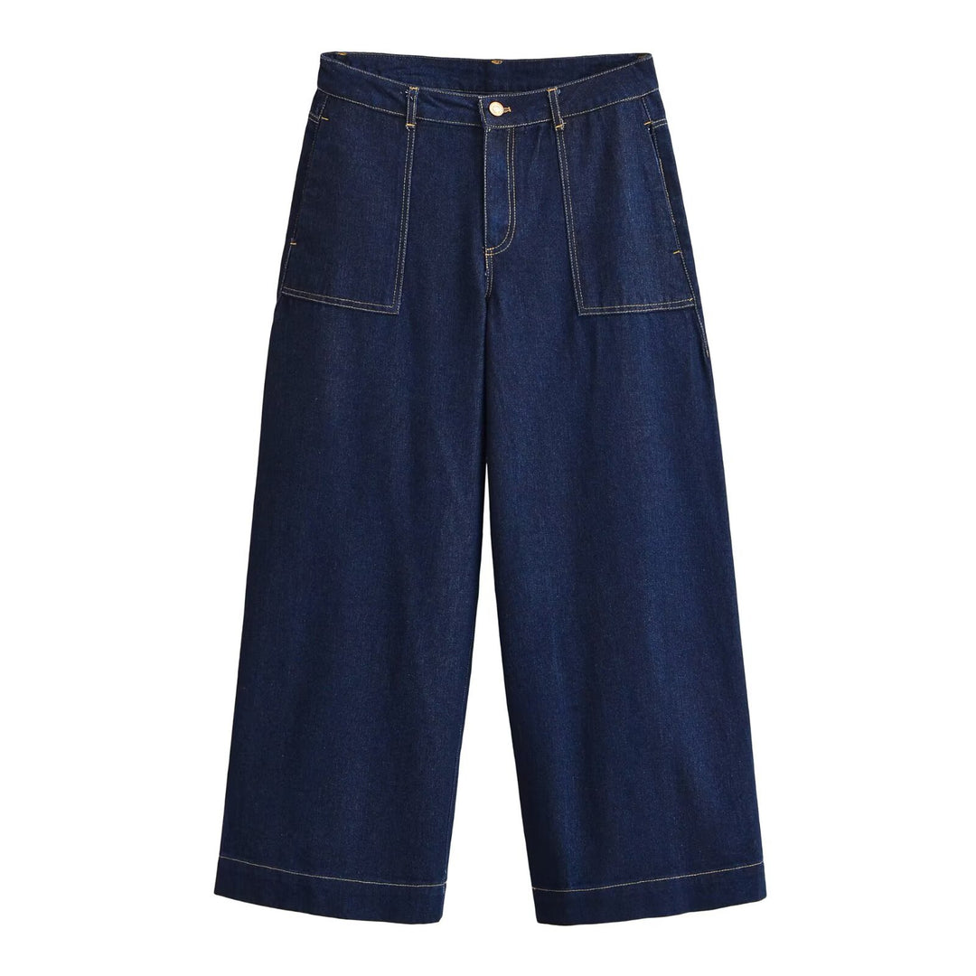 Damen Culotte-Jeans High Waist mit weitem Bein und aufgesetzten Taschen Nord Taschen