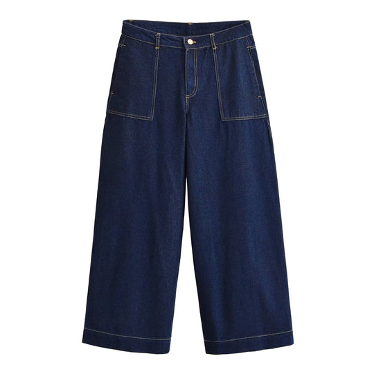 Damen Culotte-Jeans High Waist mit weitem Bein und aufgesetzten Taschen Nord Taschen